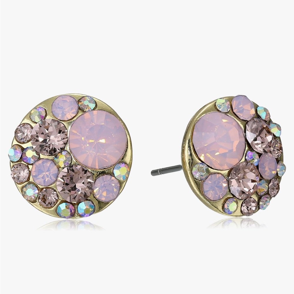 Betsey Johnson Gold and Pink Crystal Stud Earrings